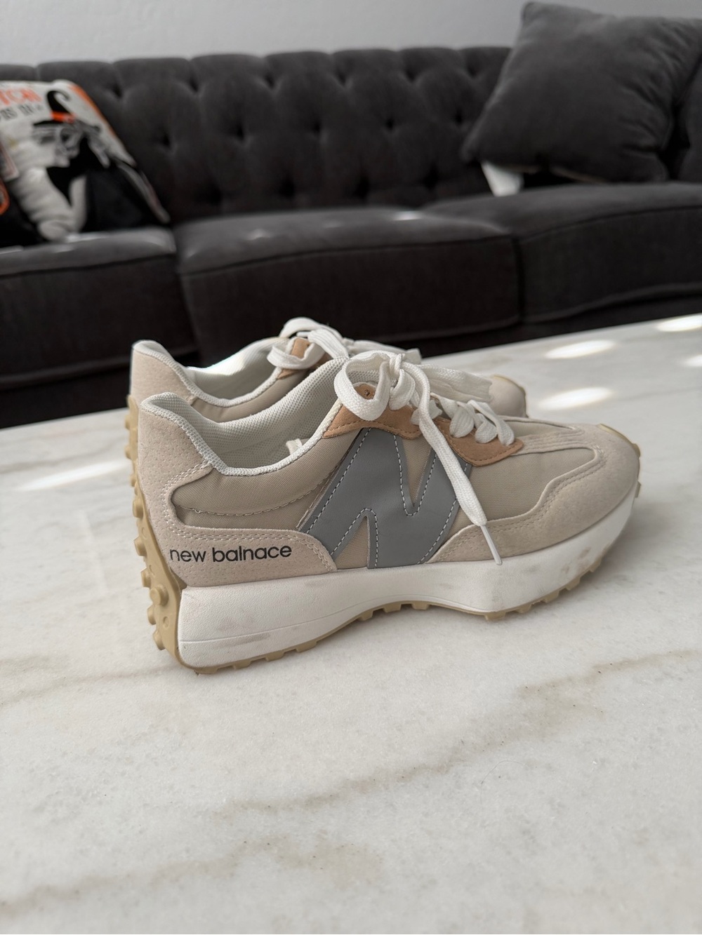 New Balance Women's Beige and Gray Retro Runner Sneakers